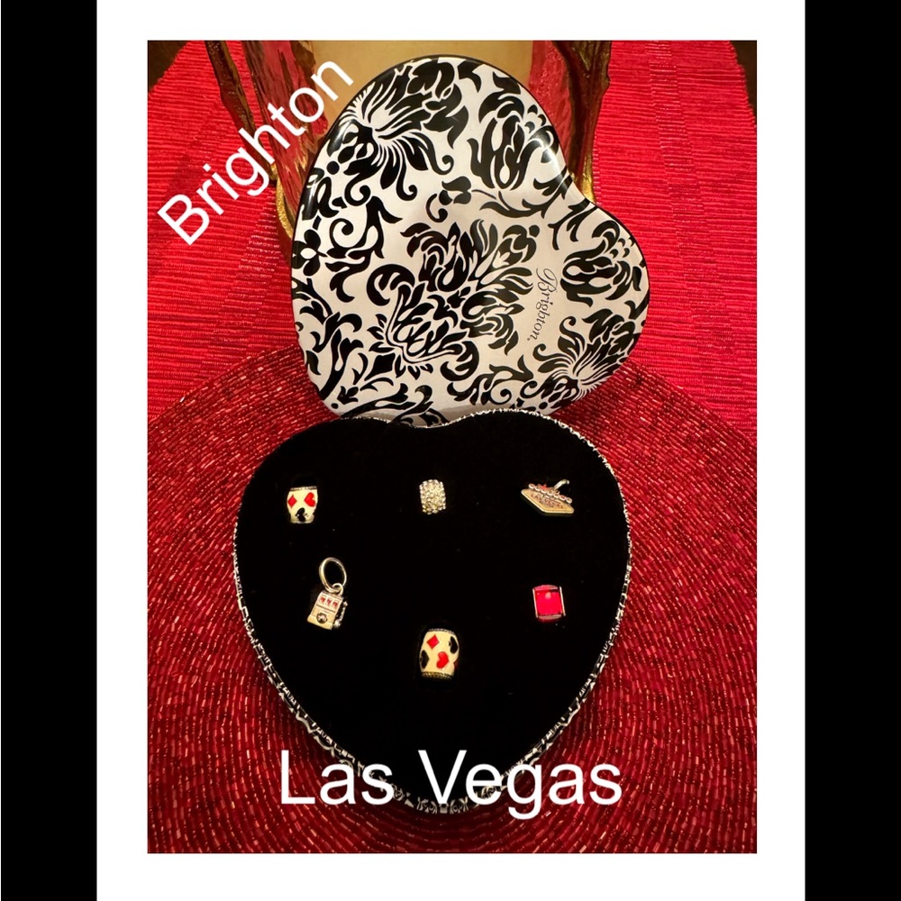 🎲Brighton 6 Las Vegas Themed Silver Charms in Heart Tin - NWOT